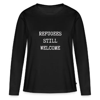♥ RÉFUGIÉS BIENVENUE♥ Politique Cadeau de Merkel - T-shirt manches longues Premium bio Femme - noir - Devant - Julia (174cm)
