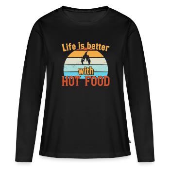 La vie est meilleure avec Hot Food / Scharfes Essen - T-shirt manches longues Premium bio Femme - noir - Devant - Julia (174cm)