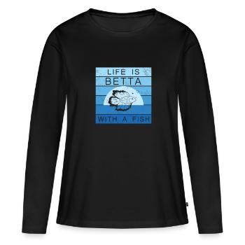 Drôle de vie est Betta avec un - T-shirt manches longues Premium bio Femme - noir - Devant - Julia (174cm)