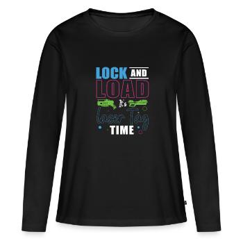 Lasertag sperren und laden — Zeit für Lasertag - Frauen Premium Bio Langarmshirt - Schwarz - Vorne - Julia (174cm)