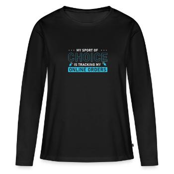 Online-Shop Meine Lieblingssportart verfolgt meine - Frauen Premium Bio Langarmshirt - Schwarz - Vorne - Julia (174cm)