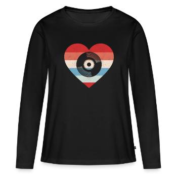 Femmes DJ Vintage LP Collector Vinyl Heart Vinyl - T-shirt manches longues Premium bio Femme - noir - Devant - Julia (174cm)