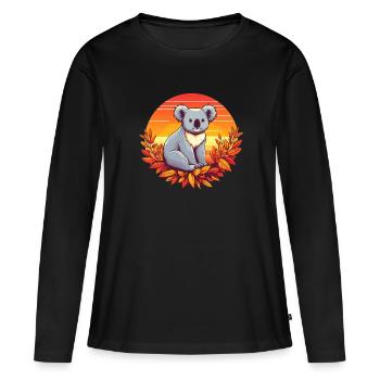 Koala d’automne aux feuilles colorées - T-shirt manches longues Premium bio Femme - noir - Devant - Julia (174cm)