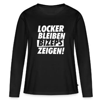 LOCKER BLEIBEN BIZEPS ZEIGEN! BY SUBGIRL - Frauen Premium Bio Langarmshirt - Schwarz - Vorne - Julia (174cm)