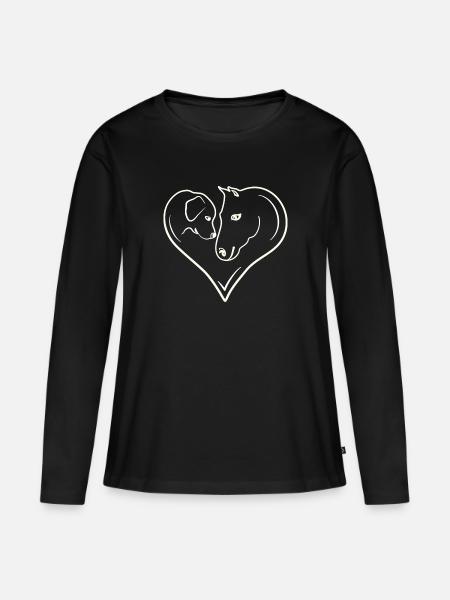 Pferd Hund Herz - Frauen Premium Bio Langarmshirt - Schwarz
