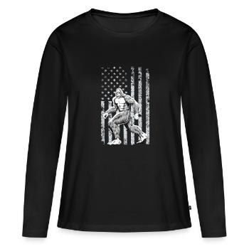 Bigfoot Drapeau américain 4 juillet Patriotique - T-shirt manches longues Premium bio Femme - noir - Devant - Julia (174cm)