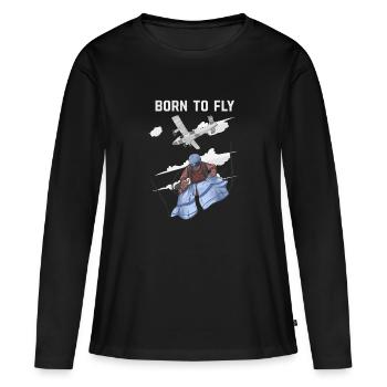 Born To Fly Funny Jumping - T-shirt manches longues Premium bio Femme - noir - Devant - Julia (174cm)
