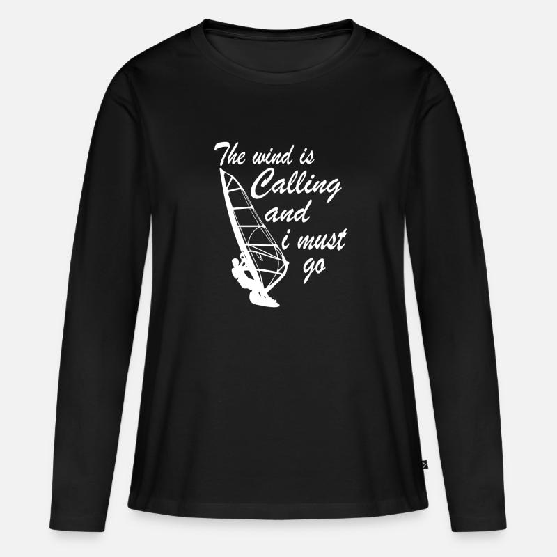 Windsurfer - Der Wind ruft, ich muss gehen - Frauen Premium Bio Langarmshirt - Schwarz