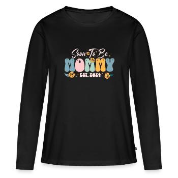 Bientôt maman est 2024 nouvelle maman grossesse - T-shirt manches longues Premium bio Femme - noir - Devant - Julia (174cm)
