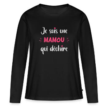 Je suis une mamou qui déchire - T-shirt manches longues Premium bio Femme - noir - Devant - Julia (174cm)