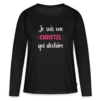 Je suis une CHRISTEL qui déchire - T-shirt manches longues Premium bio Femme - noir - Devant - Julia (174cm)