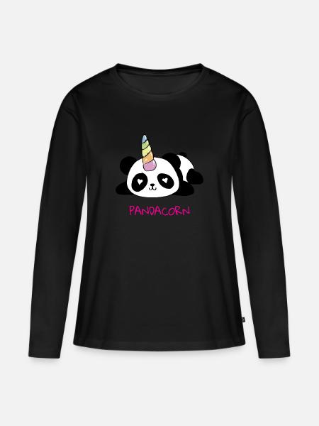 Pandacorn, Panda, Einhorn, Unicorn, Geschenk Idee - Frauen Premium Bio Langarmshirt - Schwarz