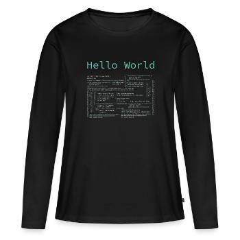 Hello World - Computer Pr... Programmeur & Nerd - T-shirt manches longues Premium bio Femme - noir - Devant - Julia (174cm)