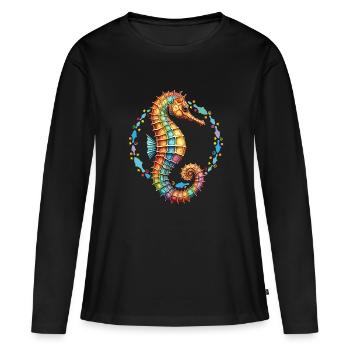 Joli hippocampe décoratif - T-shirt manches longues Premium bio Femme - noir - Devant - Julia (174cm)