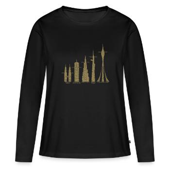 Les plus hauts gratte-ciel Nuages Bâtiments Méga tours - T-shirt manches longues Premium bio Femme - noir - Devant - Julia (174cm)