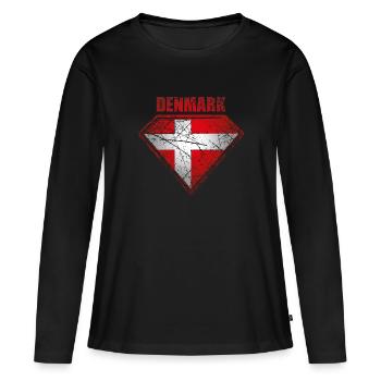 Dänemark Superheld Flagge Vintage Retro Symbol - Frauen Premium Bio Langarmshirt - Schwarz - Vorne - Julia (174cm)