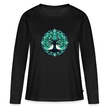Mandala de l’arbre contemplatif - T-shirt manches longues Premium bio Femme - noir - Devant - Julia (174cm)
