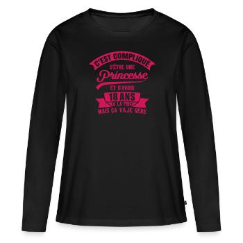 anniversaire de 18 ans. Princesse, fille, cadeau - T-shirt manches longues Premium bio Femme - noir - Devant - Julia (174cm)
