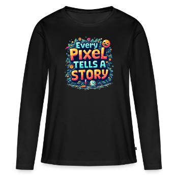 Chaque pixel raconte une histoire - Retro Gaming - T-shirt manches longues Premium bio Femme - noir - Devant - Julia (174cm)