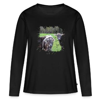 Das Tiroler Grau Vieh ist eine alte Rinderrasse - Frauen Premium Bio Langarmshirt - Schwarz - Vorne - Julia (174cm)