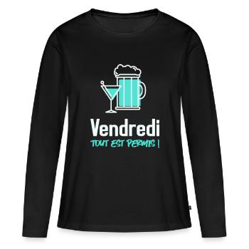 Vendredi tout est permis - T-shirt manches longues Premium bio Femme - noir - Devant - Julia (174cm)