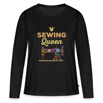 Sewing Queen Sewing Queen Gift - Women's Premium Organic Long Sleeve Shirt - black - Front - Julia (174cm)