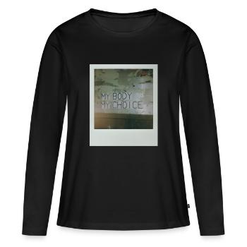 Mon corps Mon choix - T-shirt manches longues Premium bio Femme - noir - Devant - Julia (174cm)
