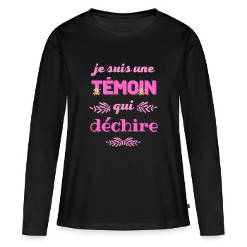 je suis une témoin qui déchire (rose et fleurs) - T-shirt manches longues Premium bio Femme - noir - Devant - Julia (174cm)