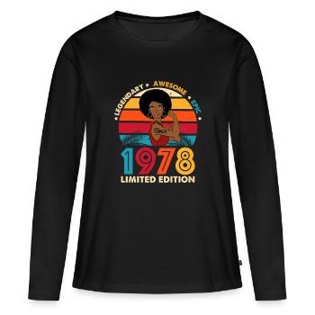 1978 Anniversaire Afro Femme Edition Limitée - T-shirt manches longues Premium bio Femme - noir - Devant - Julia (174cm)