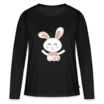 Lapin Blanc cute rose - T-shirt manches longues Premium bio Femme - noir - Devant - Julia (174cm)