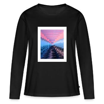 Paysage enveloppé de brume - T-shirt manches longues Premium bio Femme - noir - Devant - Julia (174cm)
