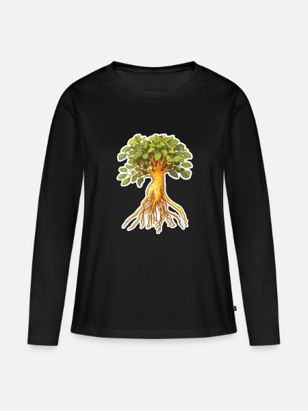 Ginseng - Frauen Premium Bio Langarmshirt - Schwarz