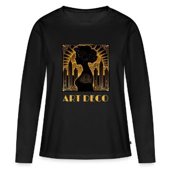 Art déco - T-shirt manches longues Premium bio Femme - noir - Devant - Julia (174cm)