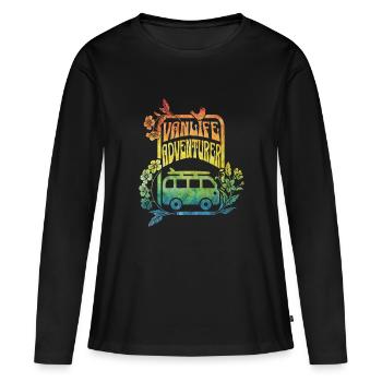Vanlife - fleurs aux couleurs de l’arc-en-ciel - T-shirt manches longues Premium bio Femme - noir - Devant - Julia (174cm)