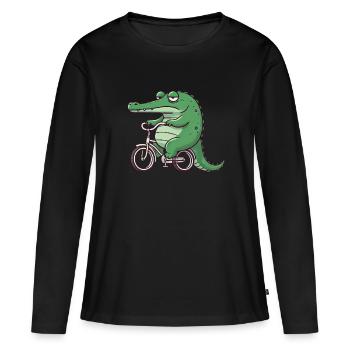 Cycliste crocodile lus fantaisiste s’ennuyé - T-shirt manches longues Premium bio Femme - noir - Devant - Julia (174cm)