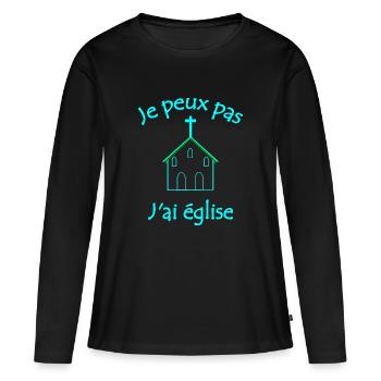 Ich kann keine Kirche haben - Frauen Premium Bio Langarmshirt - Schwarz - Vorne - Julia (174cm)