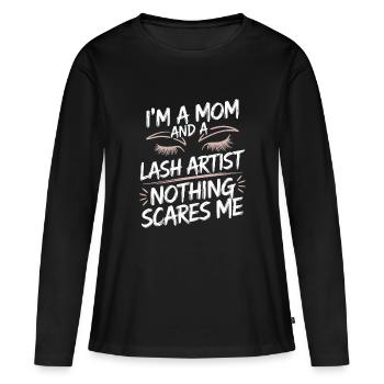 Power-Mama und Lash-Profi - Frauen Premium Bio Langarmshirt - Schwarz - Vorne - Julia (174cm)