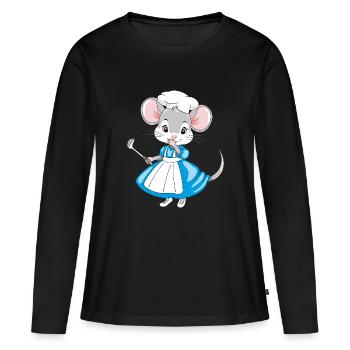 Lachende Chefmaus mit einer Schöpfkelle in der Hand - Frauen Premium Bio Langarmshirt - Schwarz - Vorne - Julia (174cm)