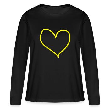 Idée cadeau coeur jaune jaune - T-shirt manches longues Premium bio Femme - noir - Devant - Julia (174cm)