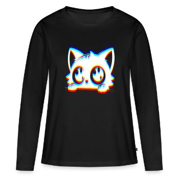 EDM Cat Glitch Style - T-shirt manches longues Premium bio Femme - noir - Devant - Julia (174cm)