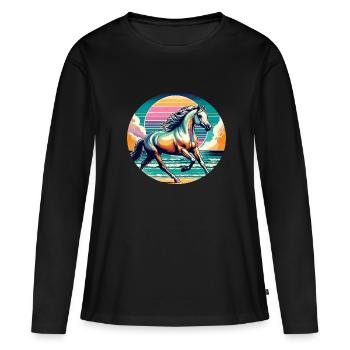 Arabische Pferdekunst - Frauen Premium Bio Langarmshirt - Schwarz - Vorne - Julia (174cm)