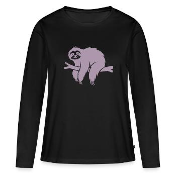 Minimalist sloth relaxing on a branch - Women's Premium Organic Long Sleeve Shirt - black - Front - Julia (174cm)