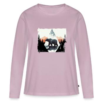 Ours abstrait dans les montagnes - T-shirt manches longues Premium bio Femme - rose poudré - Devant - Julia (174cm)
