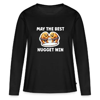 Croquettes de poulet Drôle Pépite de poulet Meme - T-shirt manches longues Premium bio Femme - noir - Devant - Julia (174cm)