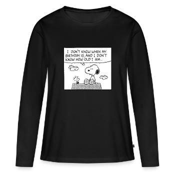 Peanuts Design Geburtstag Mit Spruch Und Snoopy - Frauen Premium Bio Langarmshirt - Schwarz - Vorne - Julia (174cm)