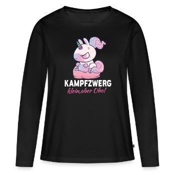 Kampfzwerg Klein aber Oha - Geschenk kleine Frau - Frauen Premium Bio Langarmshirt - Schwarz - Vorne - Julia (174cm)