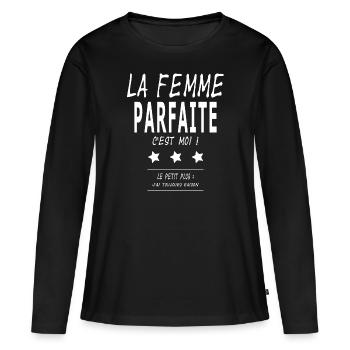 La femme parfaite avec le petit plus - T-shirt manches longues Premium bio Femme - noir - Devant - Julia (174cm)