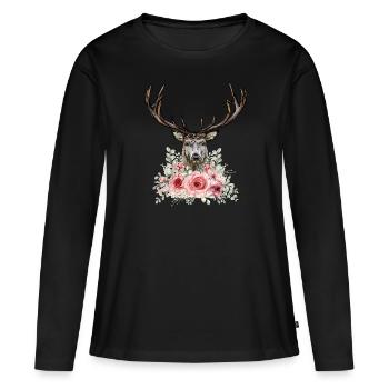 Dirndl Remplacement Cerfs et Roses - T-shirt manches longues Premium bio Femme - noir - Devant - Julia (174cm)
