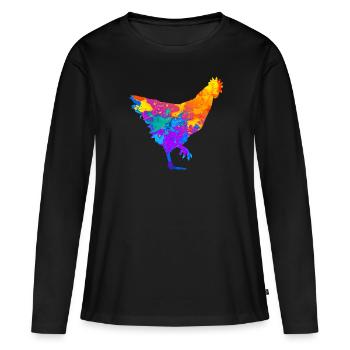 Poulet Poulet Pouleticulteurs Producteurs de poulet Producteurs de poulet Producteurs de poulet - T-shirt manches longues Premium bio Femme - noir - Devant - Julia (174cm)