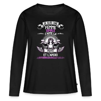 Femme Simple Moto Apéro Motarde - T-shirt manches longues Premium bio Femme - noir - Devant - Julia (174cm)